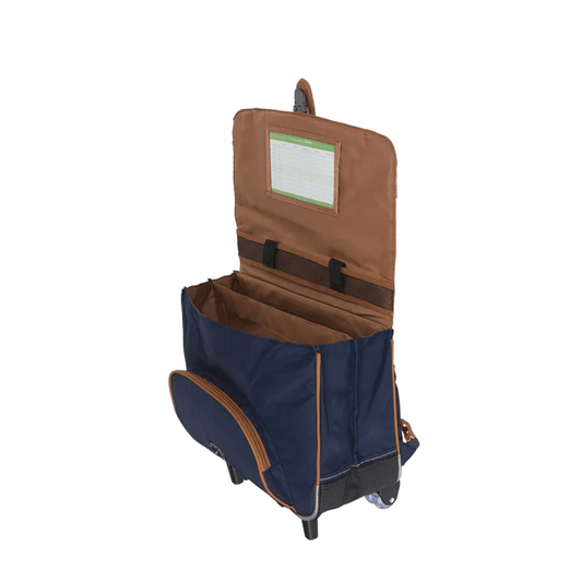 Vue arrière du cartable trolley Tann's Camille 38 cm avec système de roulettes intégré