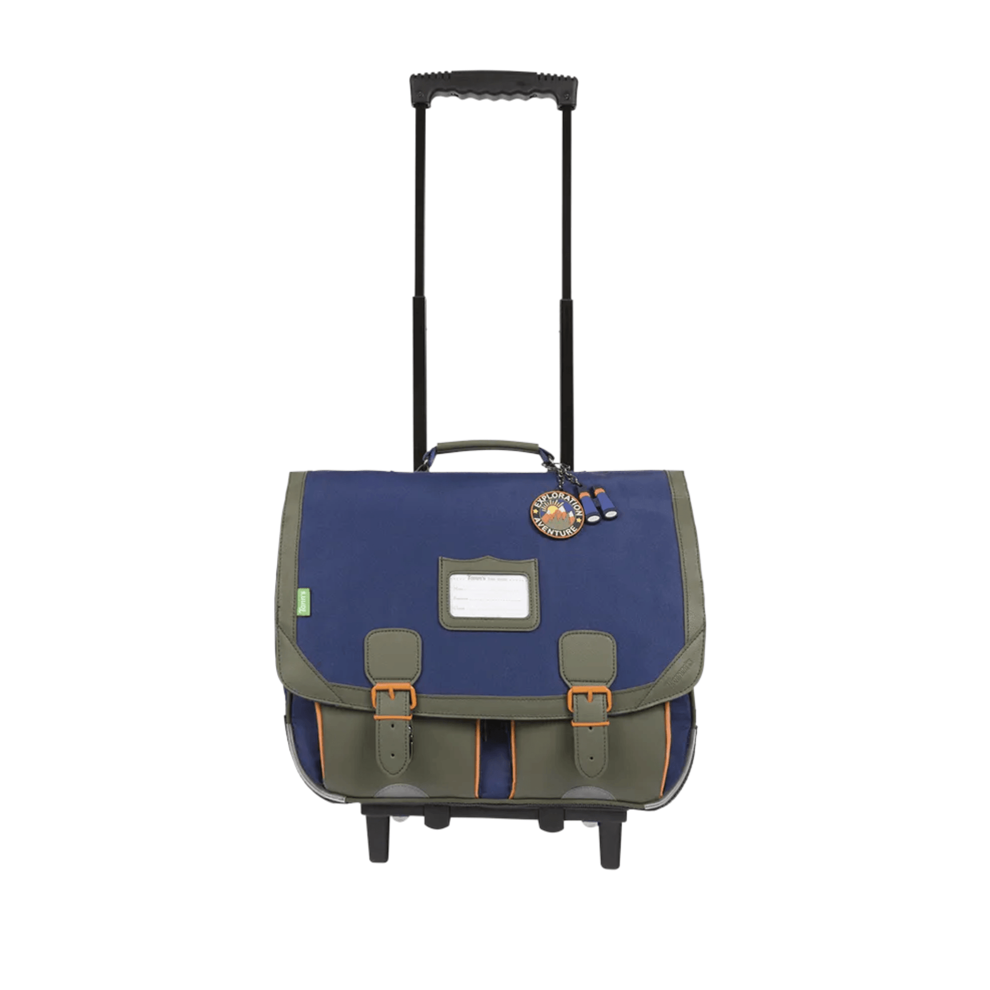 Cartable trolley Tann's Esteban 41cm bleu kaki sac scolaire roulettes primaire vue face

