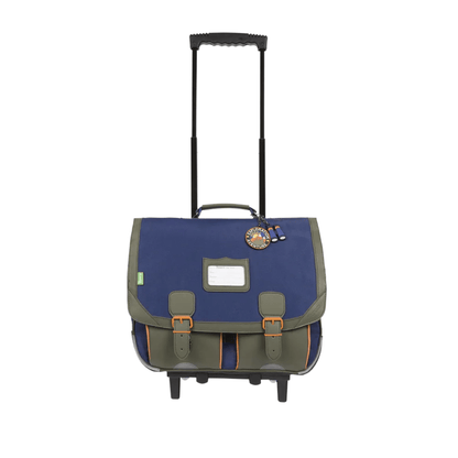 Cartable trolley Tann's Esteban 41cm bleu kaki sac scolaire roulettes primaire vue face
