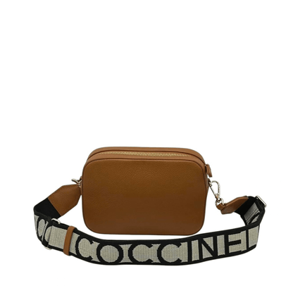 Sac COCCINELLE en cuir camel avec large bandoulière réglable