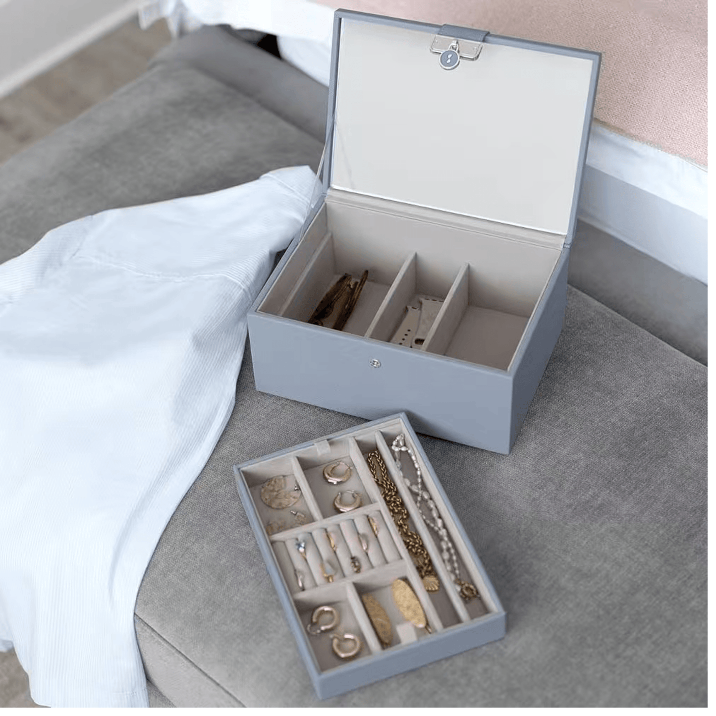 boite bijoux stackers bleu plateau amovible
