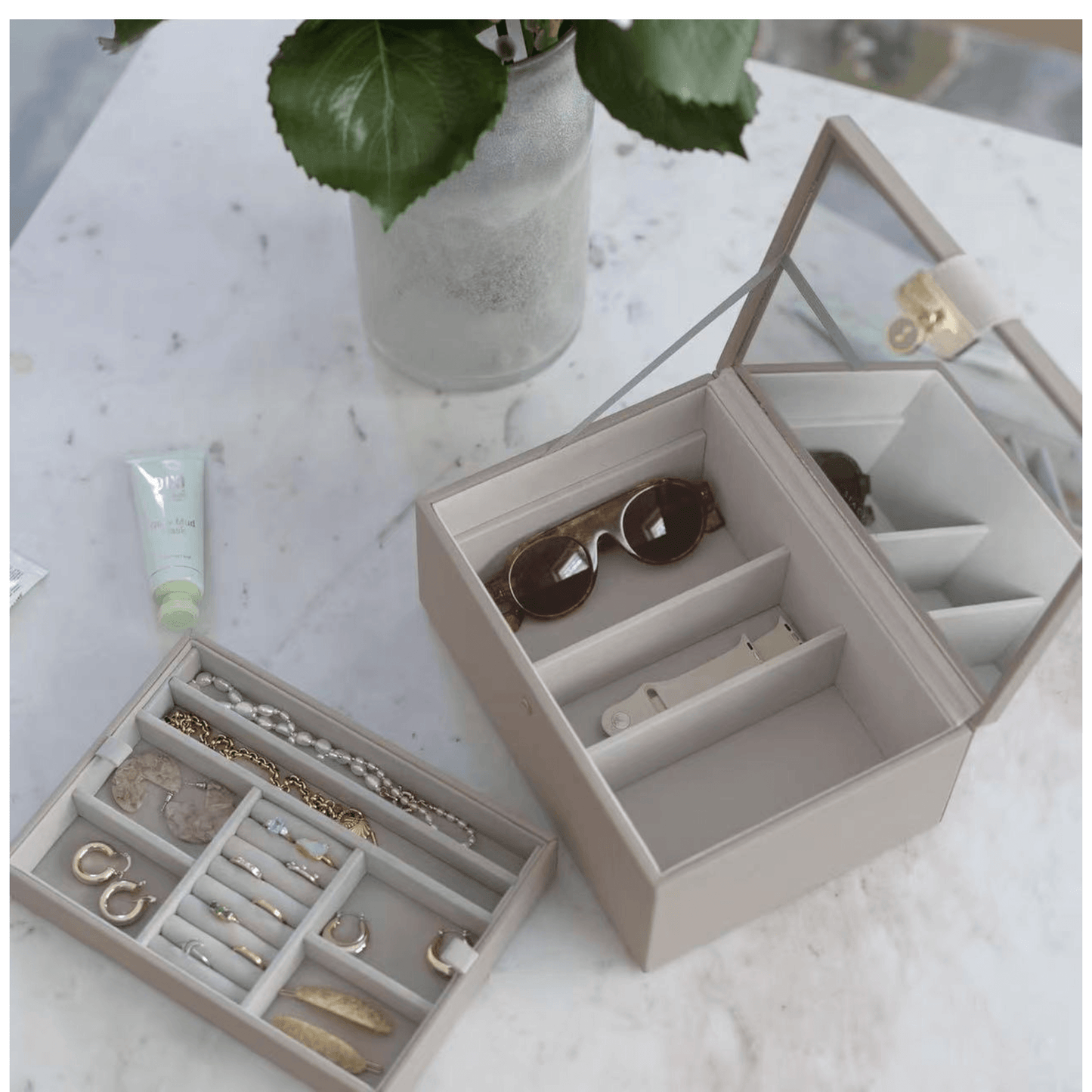 organisateur bijoux stackers taupe compartiments luxe