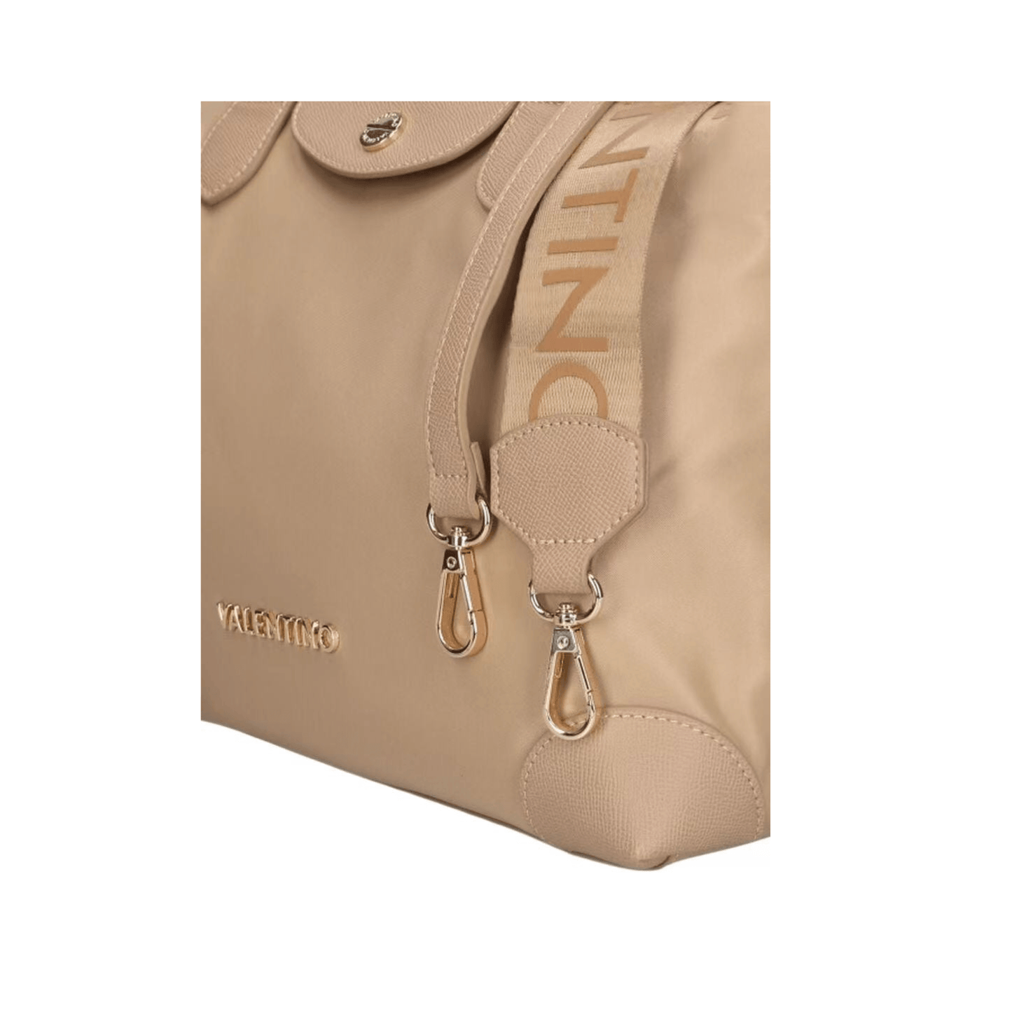 Détail bandoulière et mousqueton du sac Valentino Bags beige femme