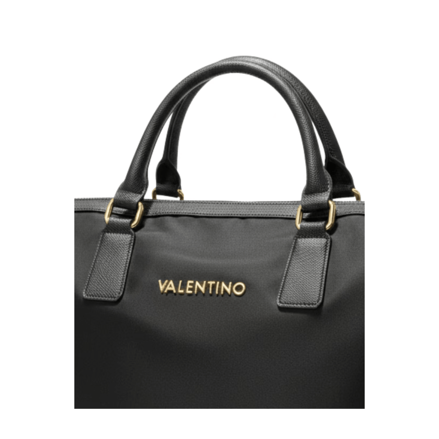 Détail logo Valentino Bags métal doré sur sac noir femme VBSA9T01