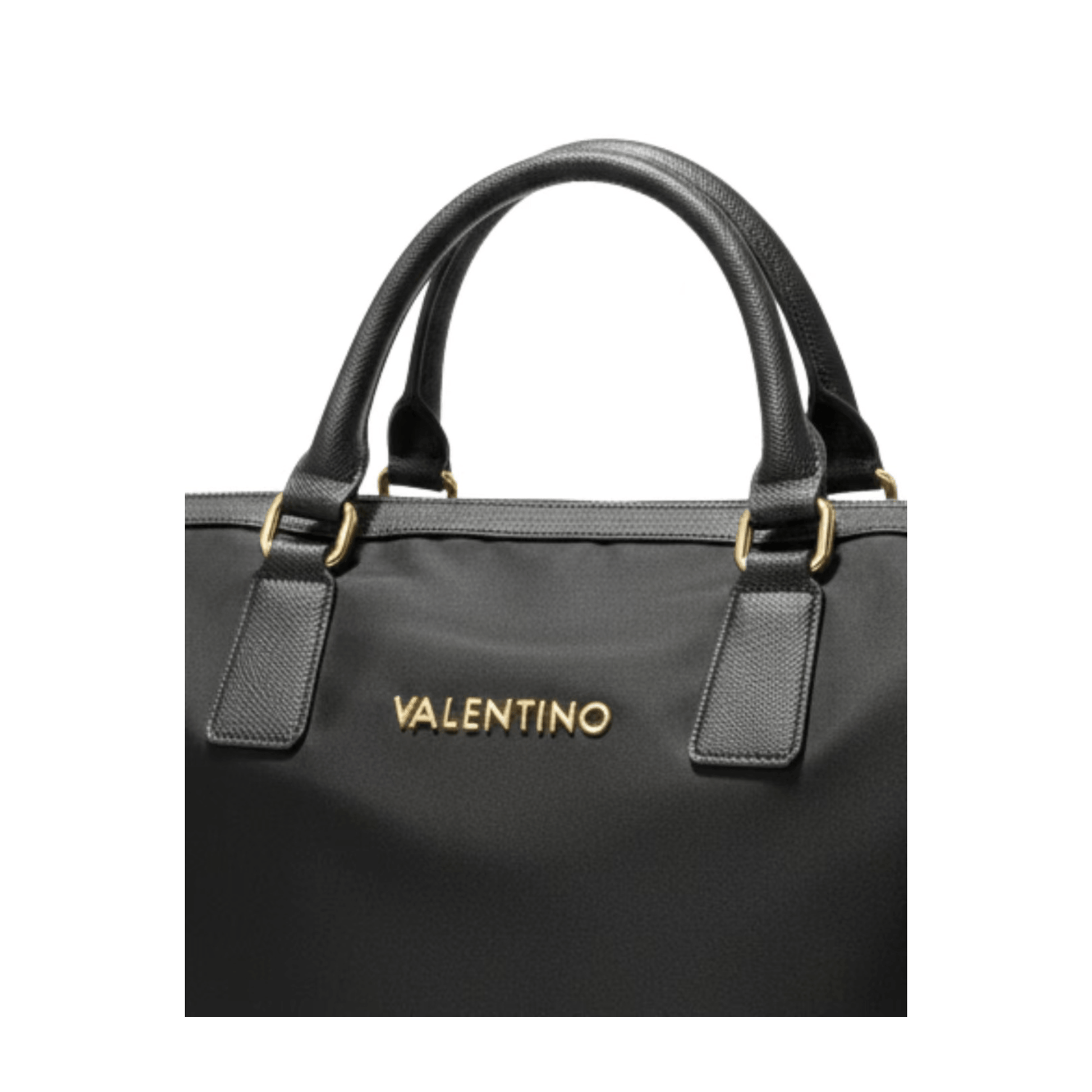 Détail logo Valentino Bags métal doré sur sac noir femme VBSA9T01