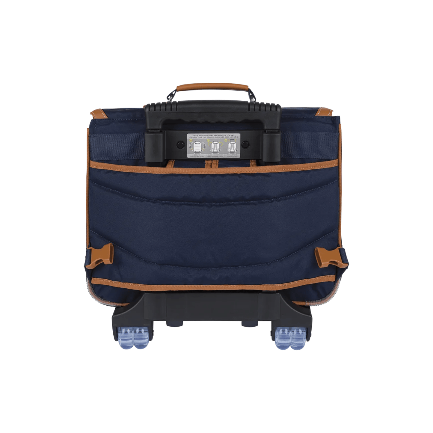 Vue arrière du cartable trolley Tann's Camille 38 cm avec système de roulettes intégré
