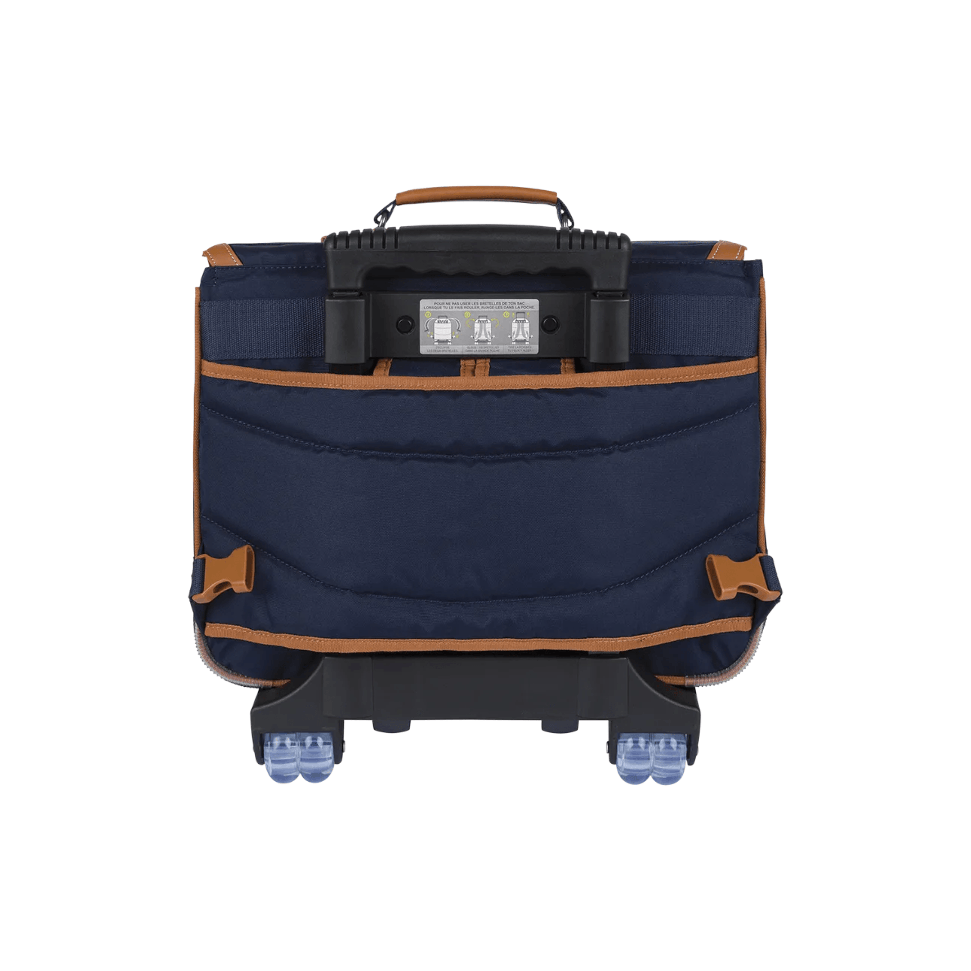 Vue arrière du cartable trolley Tann's Camille 38 cm avec système de roulettes intégré