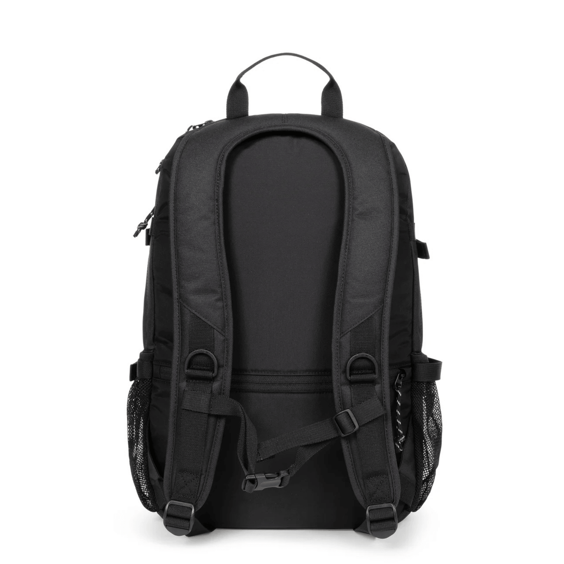 Vue arrière du sac à dos Eastpak Getter Pro Black avec dos rembourré et bretelles ergonomiques.