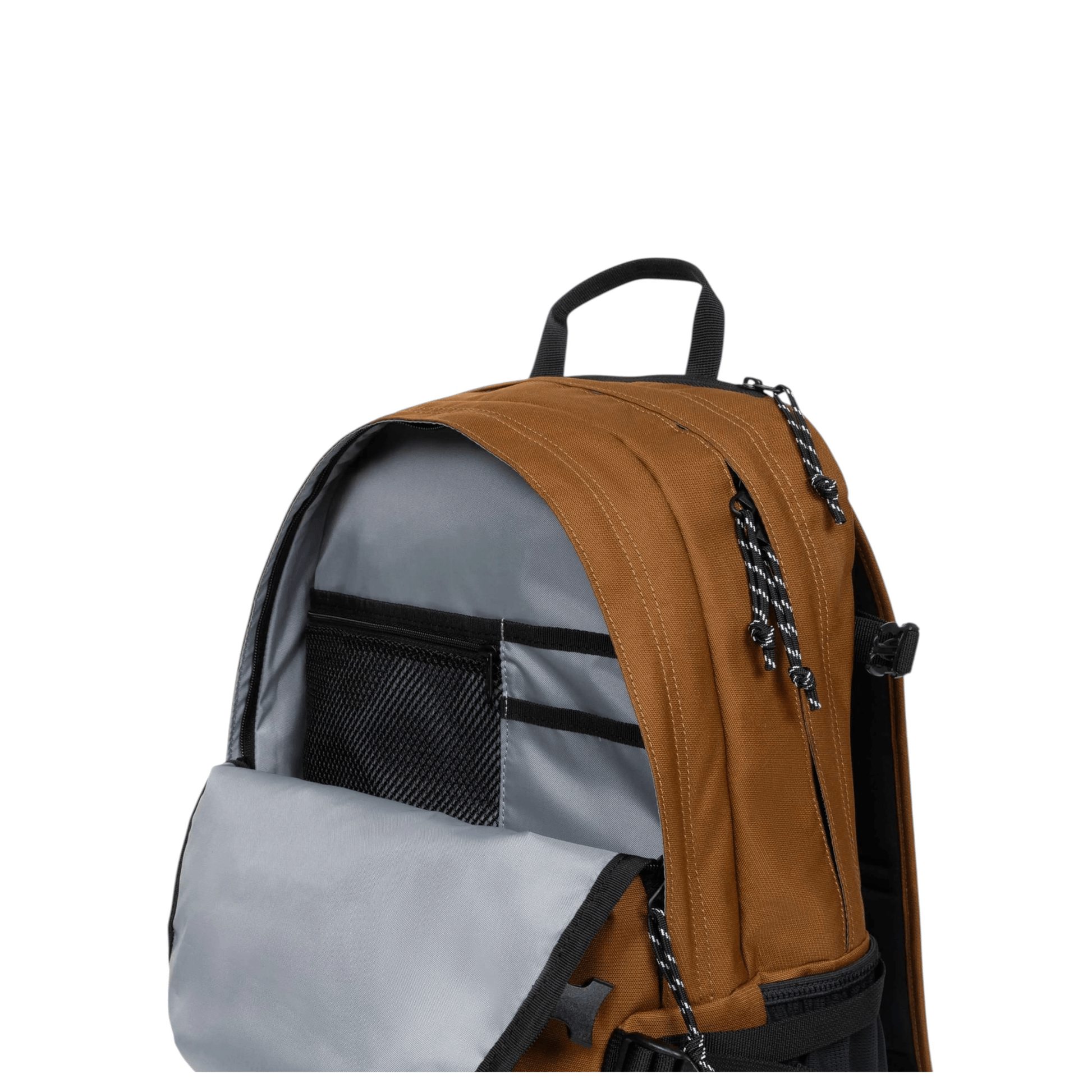 Intérieur du sac à dos Eastpak Getter Pro Brown avec compartiments de rangement.