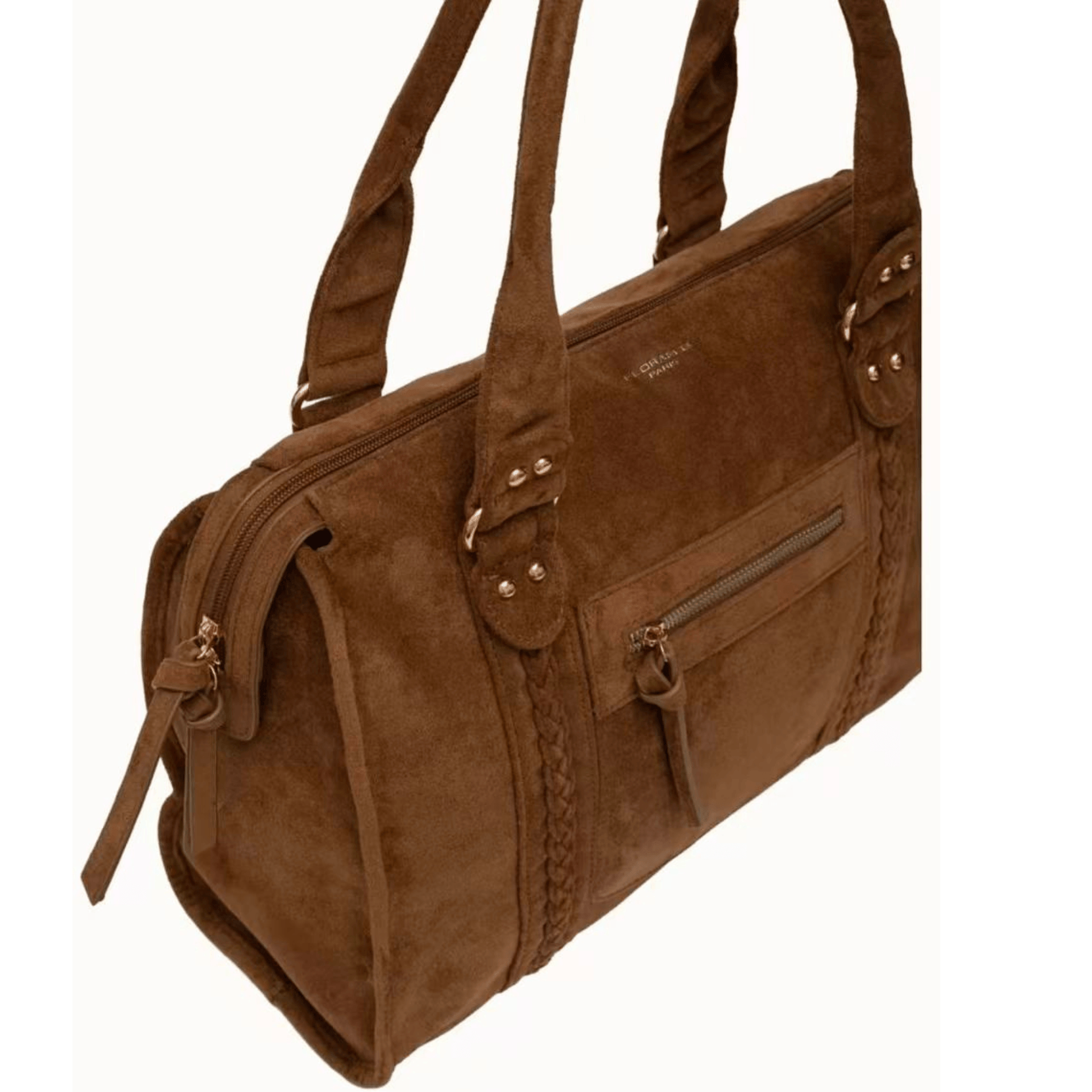 Détail du sac Flora & Co Alva camel avec poche frontale zippée