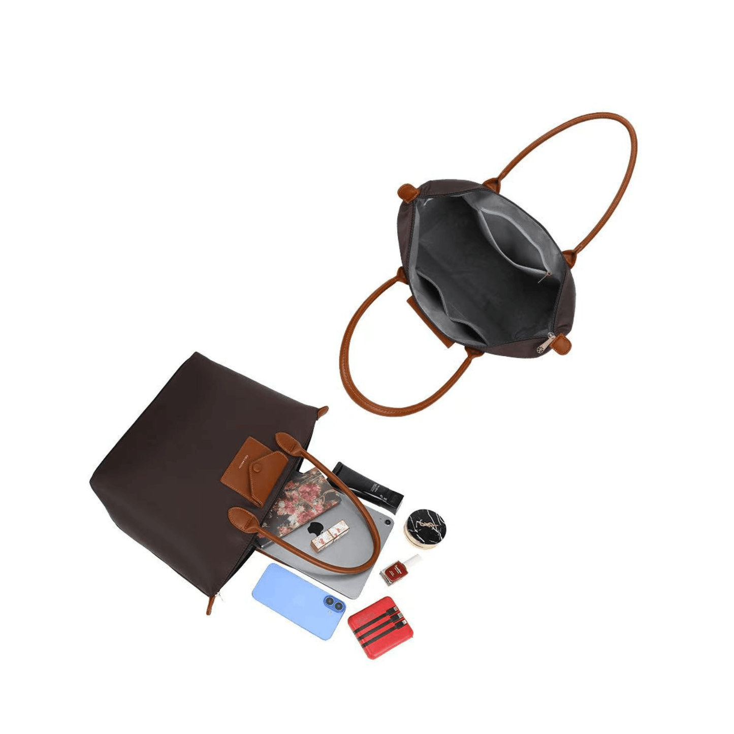 Intérieur spacieux du sac cabas Gallantry coffee avec grande capacité de rangement