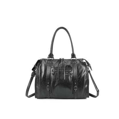 Sac porté épaule Gallantry Skyla noir brillant finition argentée vue de face
