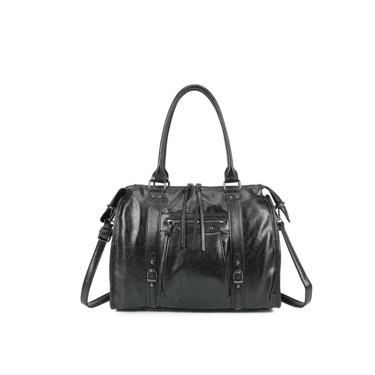 Sac porté épaule Gallantry Skyla noir brillant finition argentée vue de face
