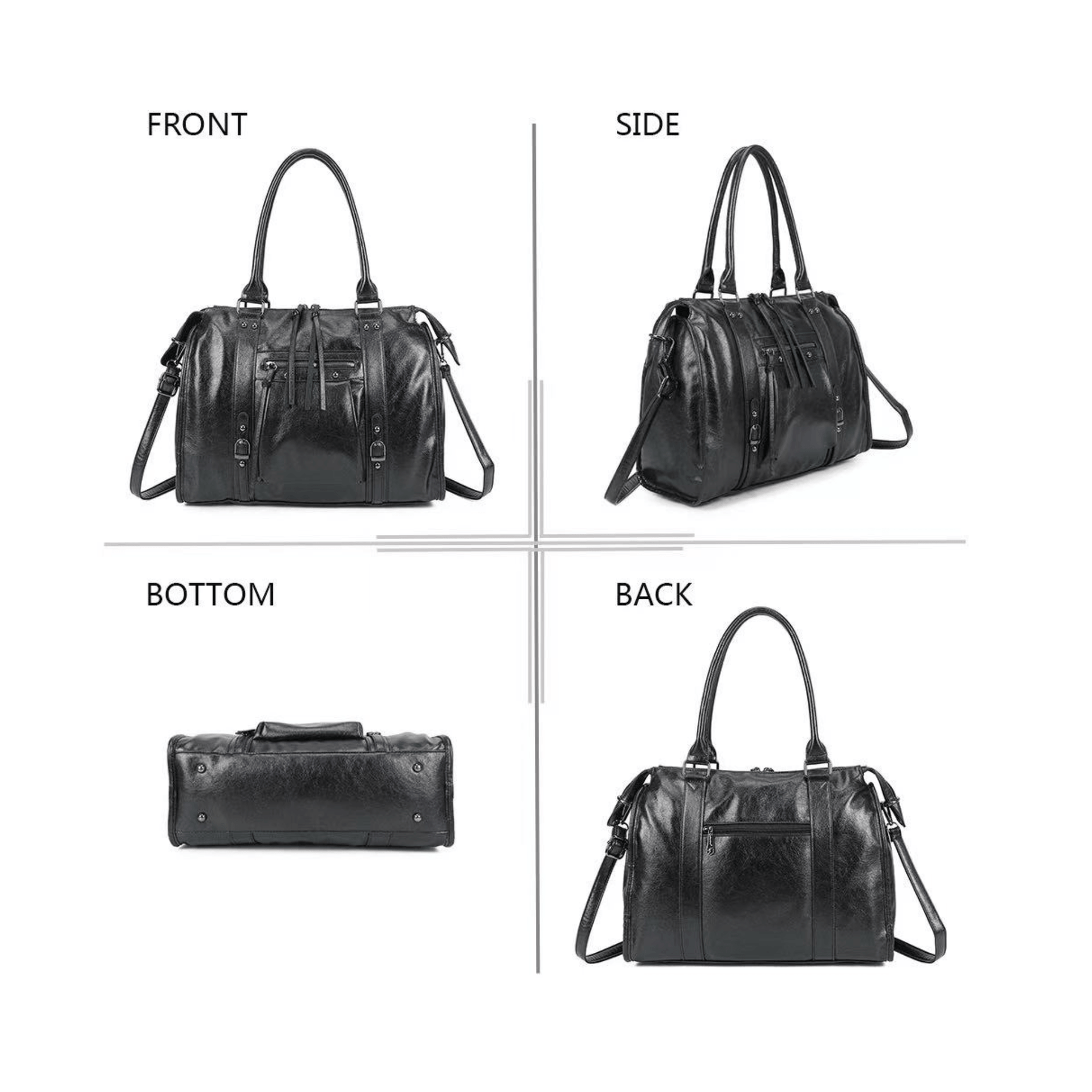 Sac Gallantry Skyla noir finition argentée vues avant arrière dessous
