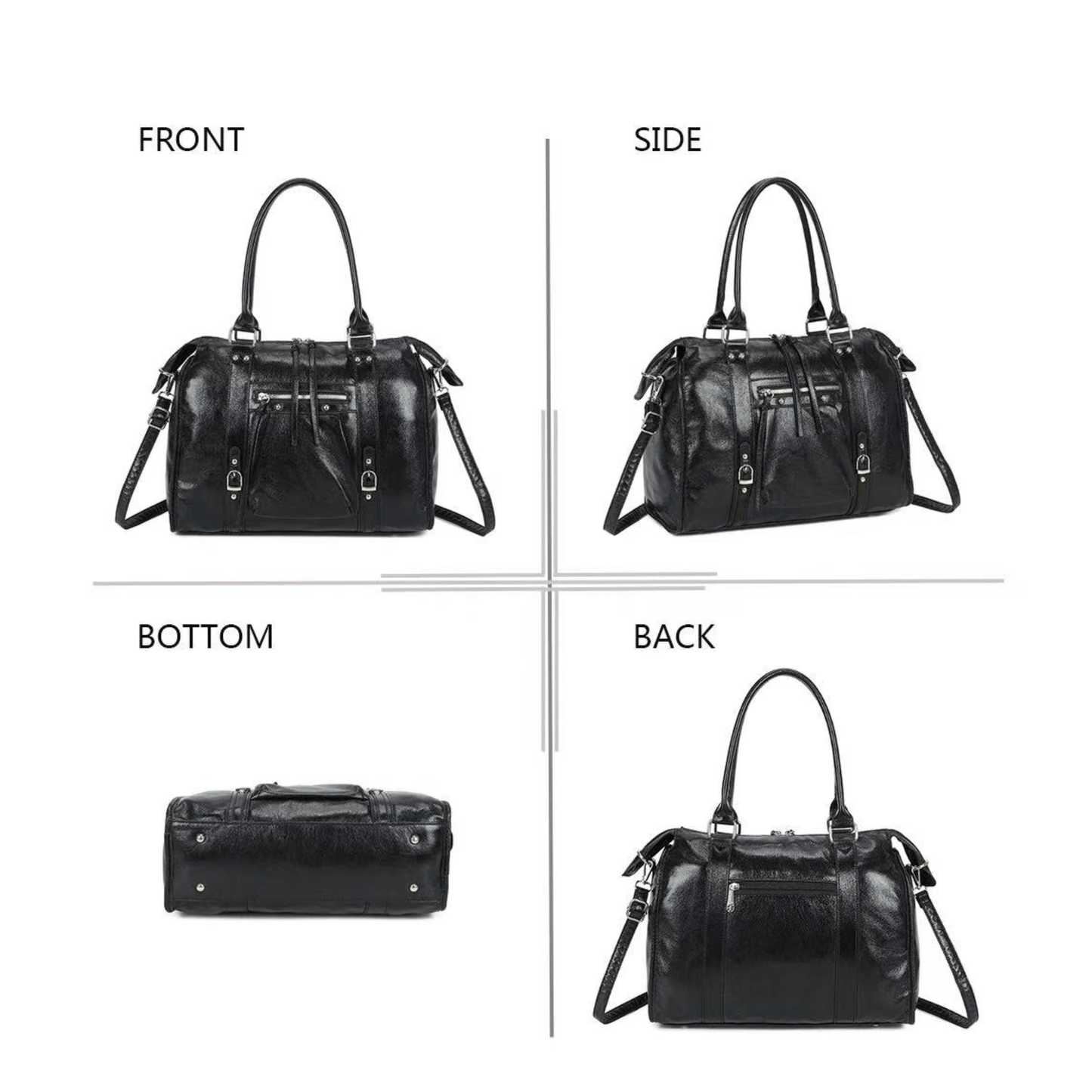 Sac porté épaule Gallantry Skyla noir brillant vues multiples