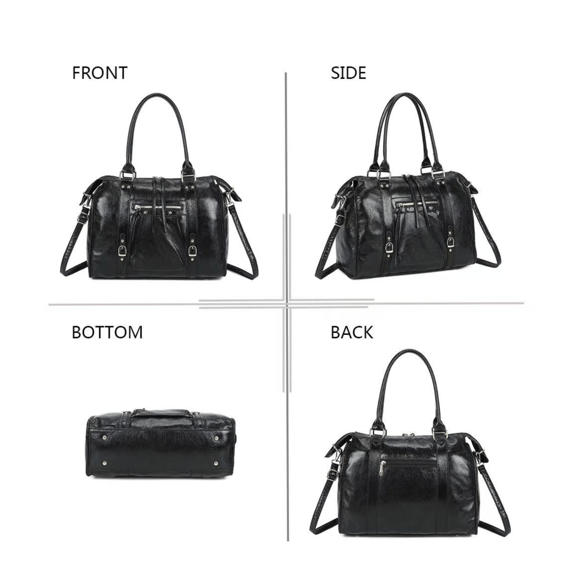 Sac porté épaule Gallantry Skyla noir brillant vues multiples