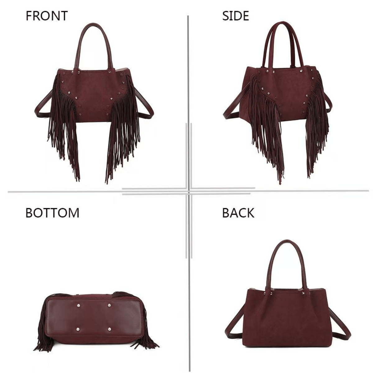 Sac Gallantry Wilda bordeaux – vues de face, profil, dos et dessous