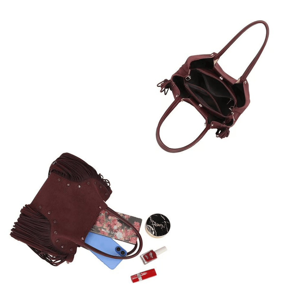 Intérieur du sac à main Gallantry Wilda bordeaux avec poches et compartiments
