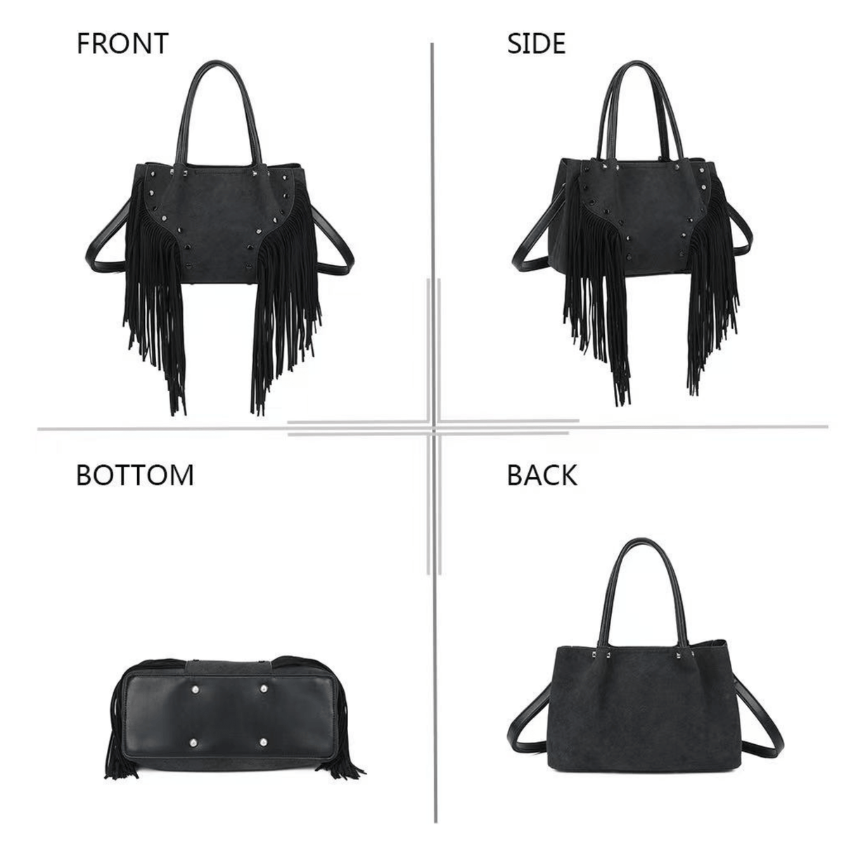 Sac Gallantry Wilda noir – vues de face, profil, dos et dessous