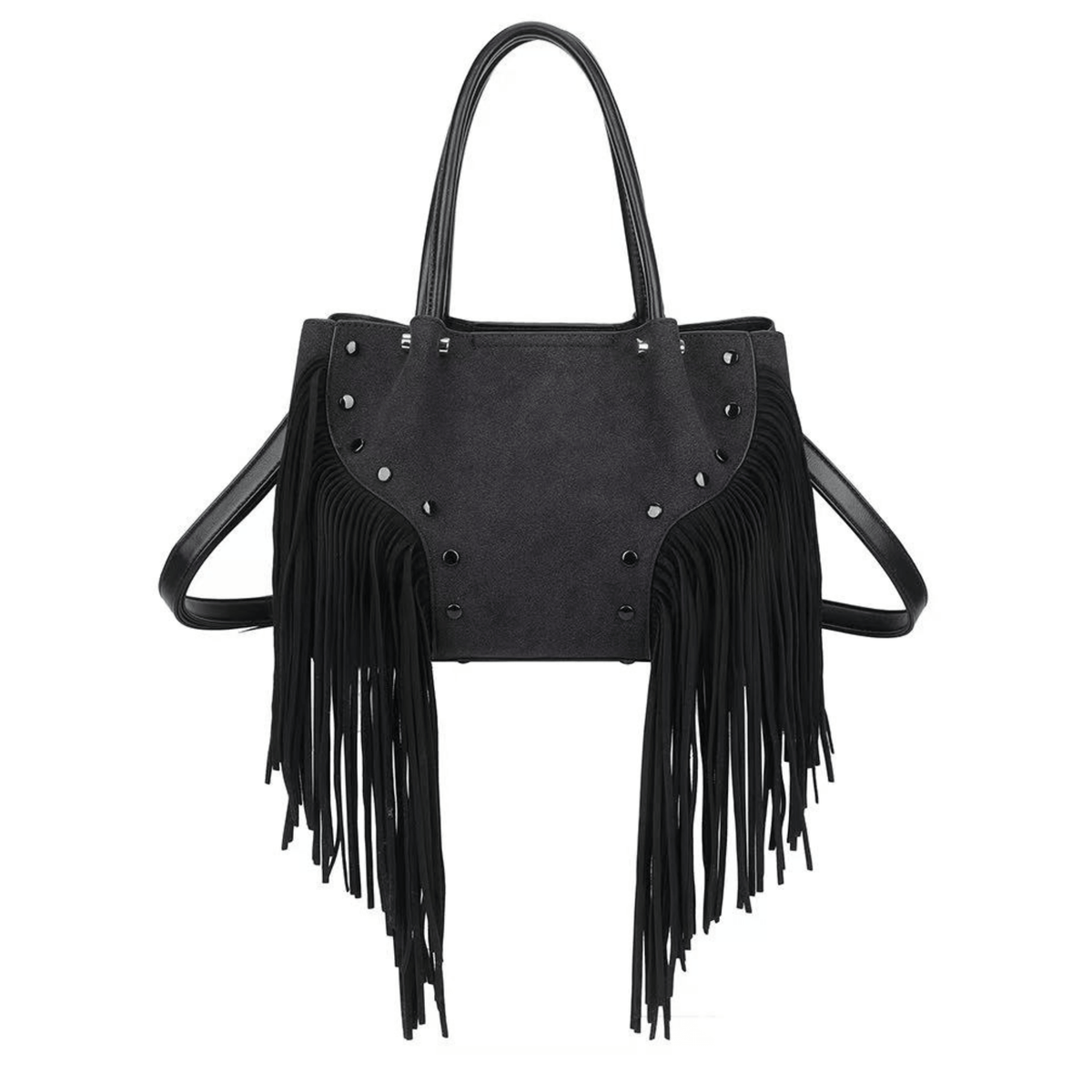 Sac à main Gallantry Wilda noir effet suédine avec franges