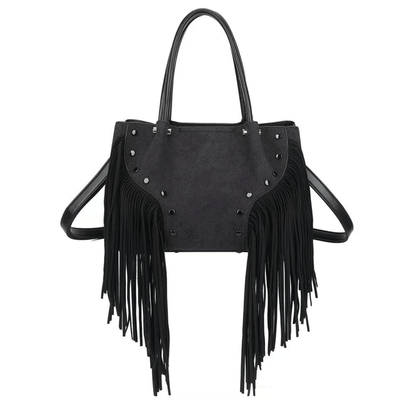 Sac à main Gallantry Wilda noir effet suédine avec franges