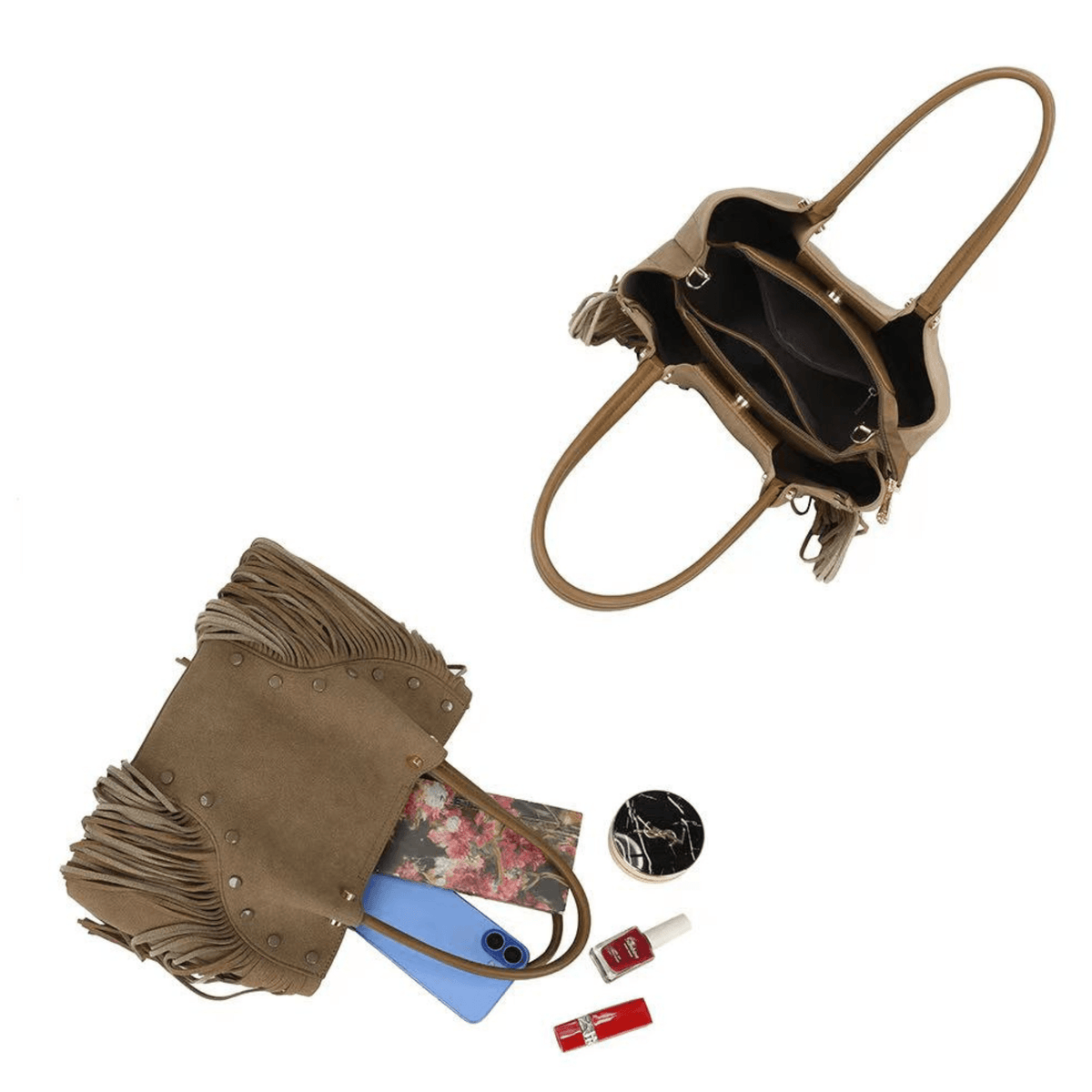 Intérieur du sac à main Gallantry Wilda taupe avec poches et compartiments