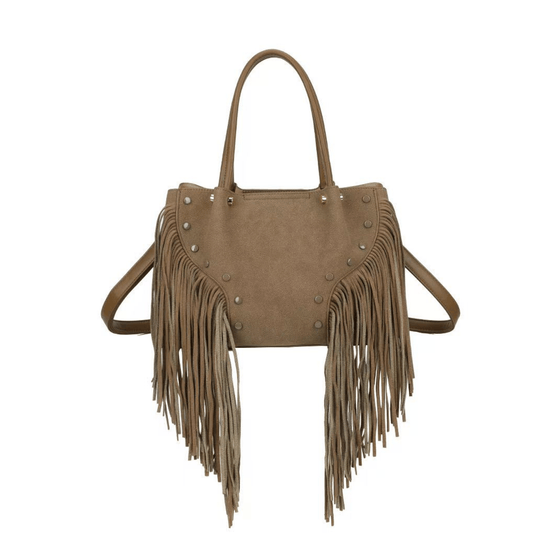 Sac à main Gallantry Wilda taupe effet suédine avec franges