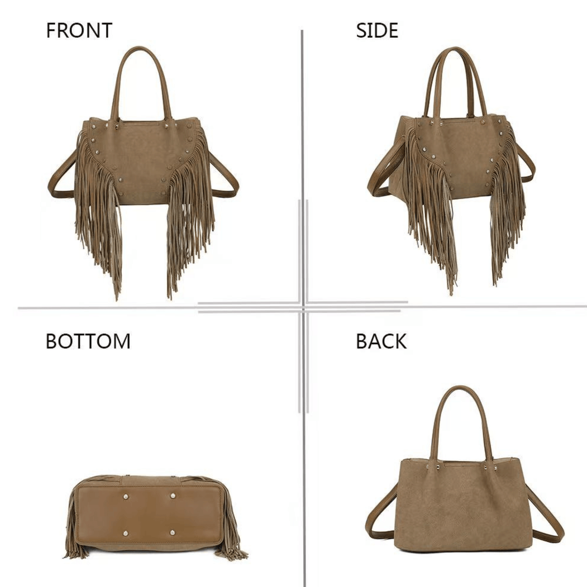 Sac Gallantry Wilda taupe – vues de face, profil, dos et dessous
