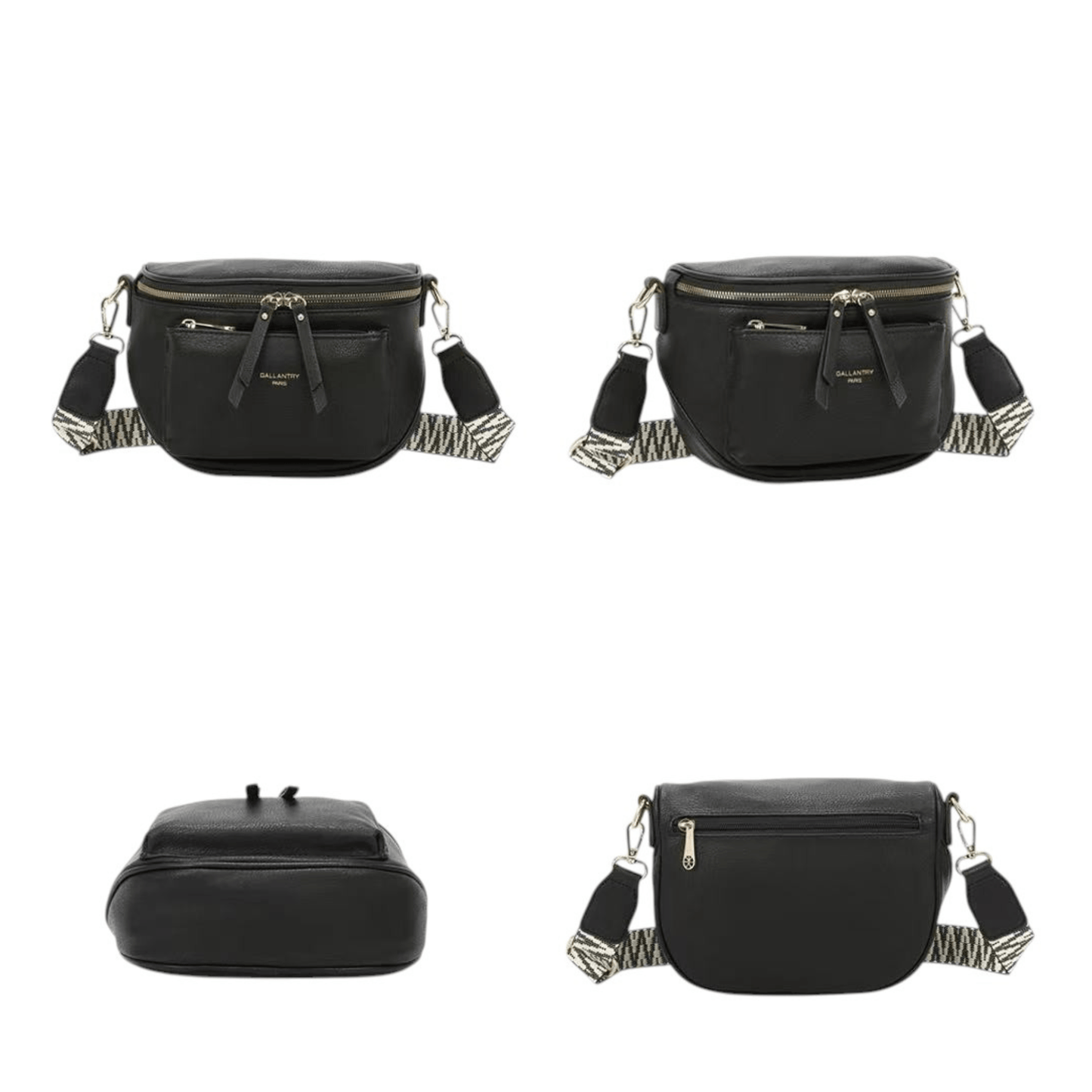 Sac banane noir GALLANTRY Z83047 détails poches et bandoulière large
