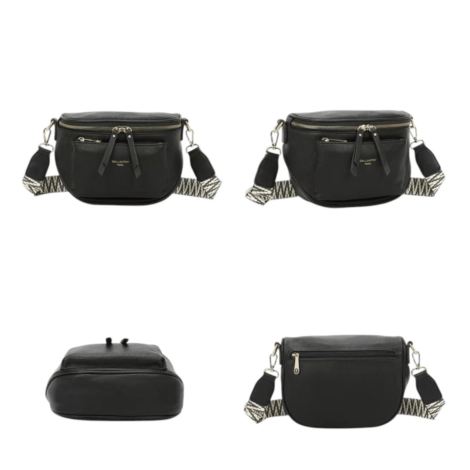 Sac banane noir GALLANTRY Z83047 détails poches et bandoulière large