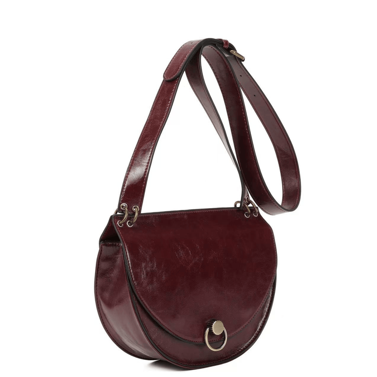 Sac bandoulière Inès Delaure bordeaux, vue de profil