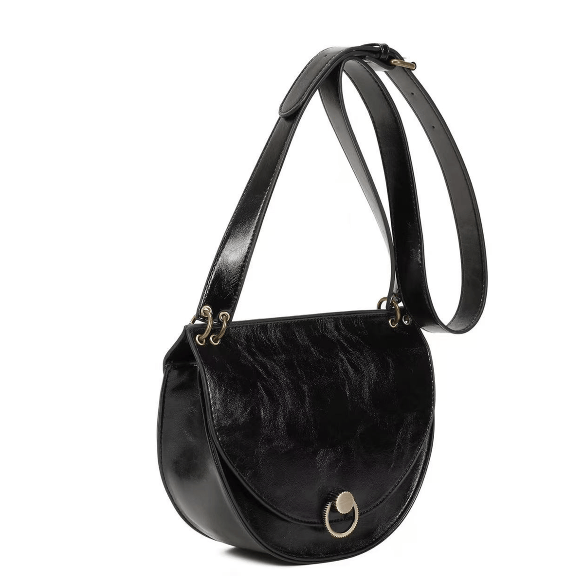 Sac bandoulière Inès Delaure noir, vue de profil
