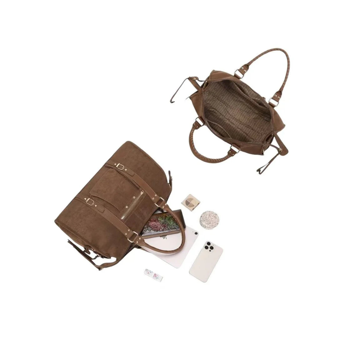 Sac à main femme marron grand format – Anses & bandoulière réglable