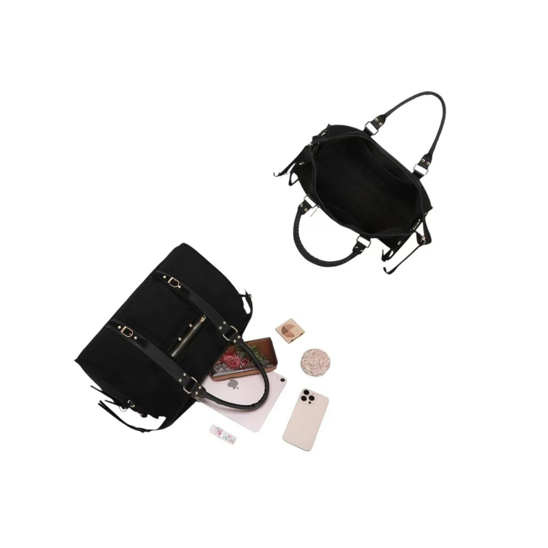 Sac à main femme noir grand format – Anses & bandoulière réglable