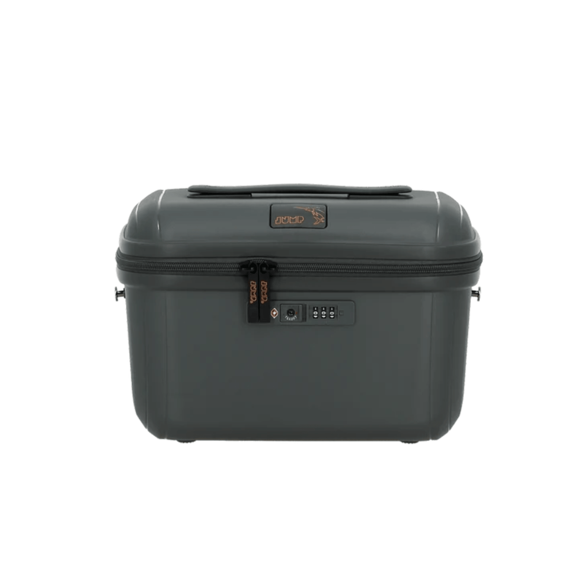 Vanity de voyage JUMP Enaïs anthracite vue de face avec coque rigide, serrure TSA à combinaison et double fermeture éclair