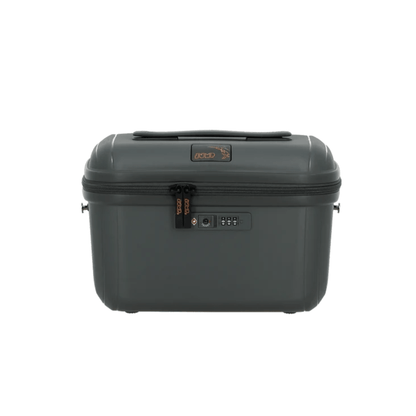 Vanity de voyage JUMP Enaïs anthracite vue de face avec coque rigide, serrure TSA à combinaison et double fermeture éclair