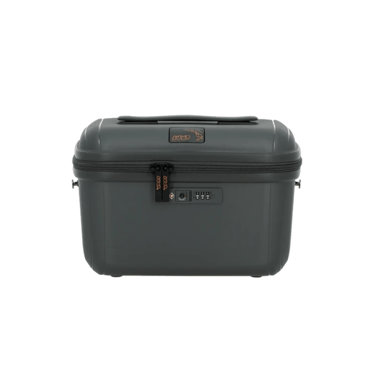 Vanity de voyage JUMP Enaïs anthracite vue de face avec coque rigide, serrure TSA à combinaison et double fermeture éclair