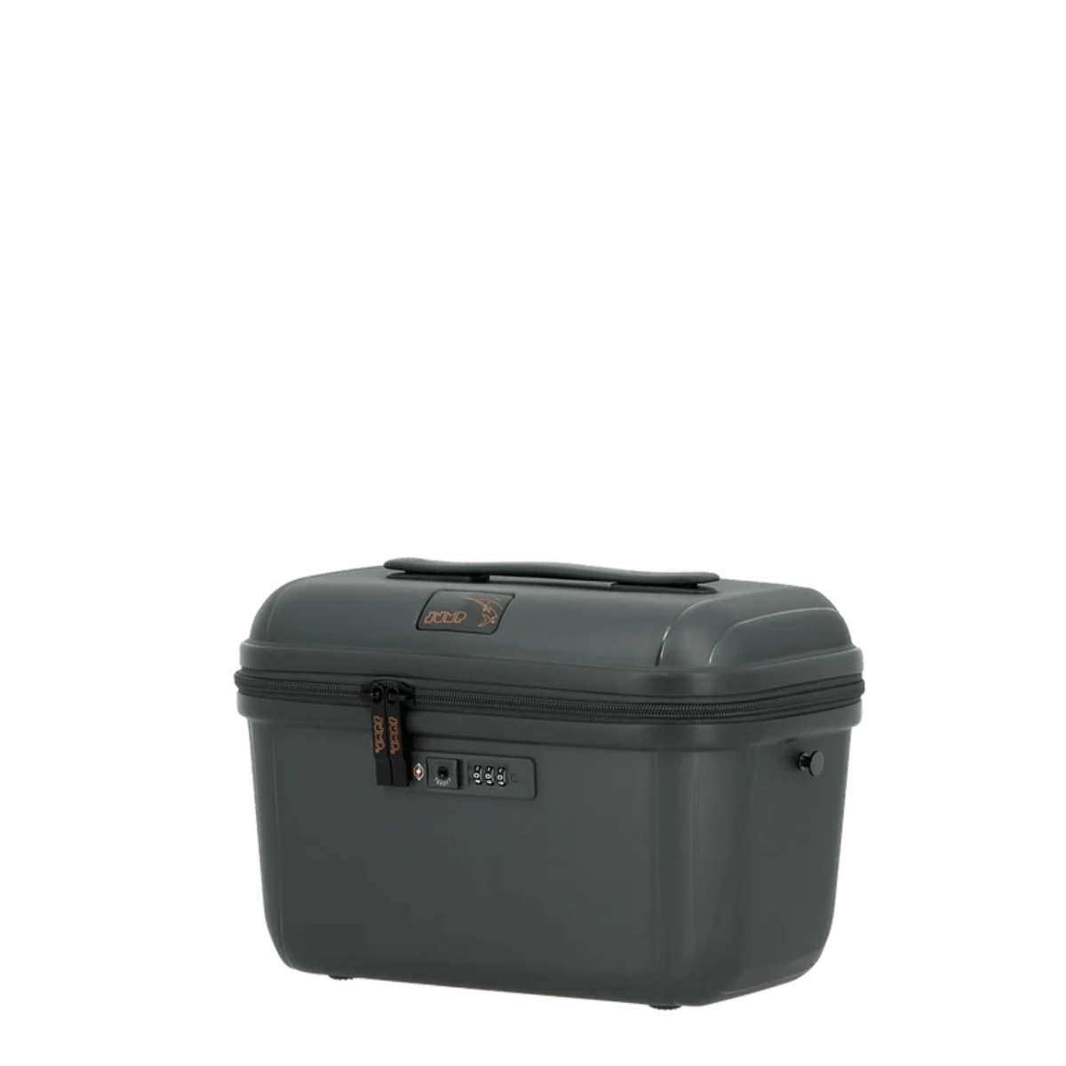 Vanity rigide JUMP Enaïs anthracite 12 litres vue trois quarts avec poignée supérieure, fermeture zippée et serrure TSA