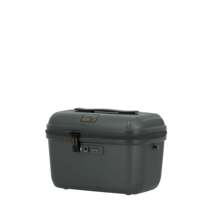 Vanity rigide JUMP Enaïs anthracite 12 litres vue trois quarts avec poignée supérieure, fermeture zippée et serrure TSA