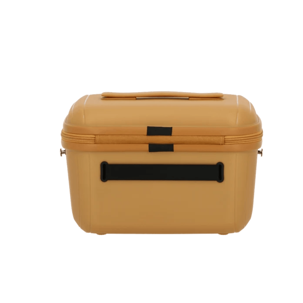 Vanity JUMP Enaïs jaune moutarde vue arrière avec passant noir permettant de le fixer sur une valise à poignée télescopique
