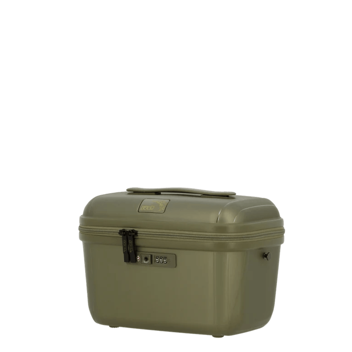 JUMP Enaïs vanity rigide vert olive 12 litres vue trois quarts avec poignée supérieure et serrure TSA