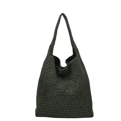 Sac cabas KATE H kaki effet daim tressé, vue de face