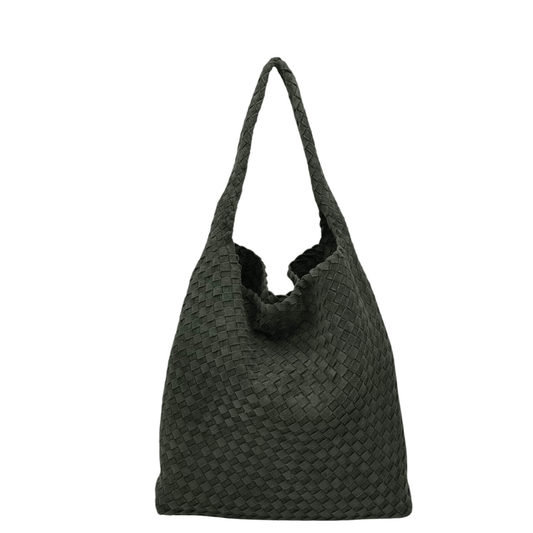 Sac cabas KATE H kaki effet daim tressé, vue de face