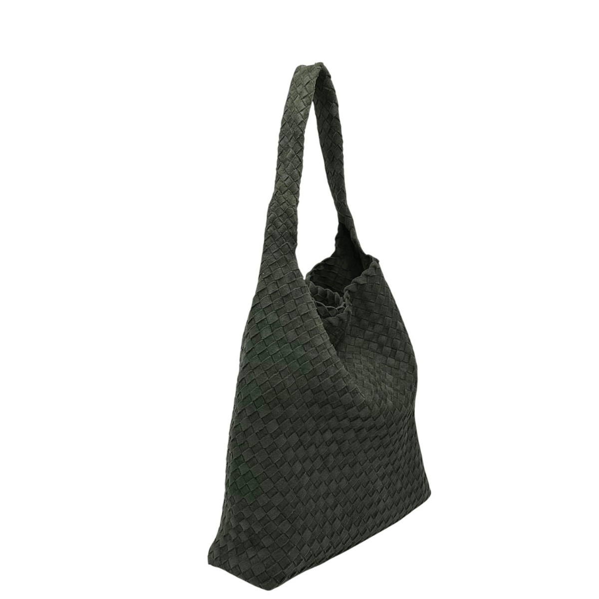Sac cabas KATE H kaki tressé, vue de profil