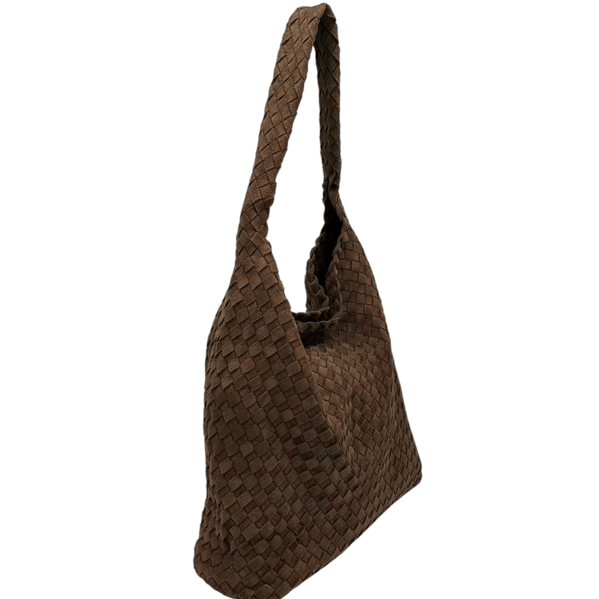 Sac cabas KATE H marron tressé, vue de profil