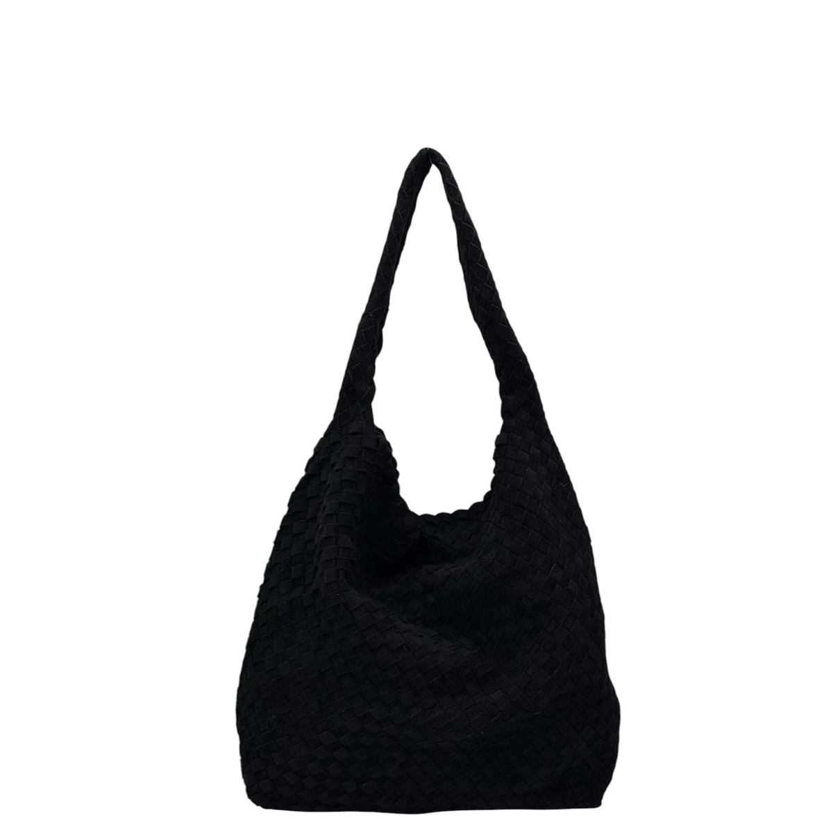 Sac cabas KATE H noir effet daim tressé, vue de face