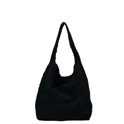Sac cabas KATE H noir effet daim tressé, vue de face