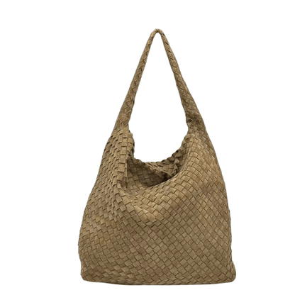 Sac cabas KATE H taupe effet daim tressé, vue de face