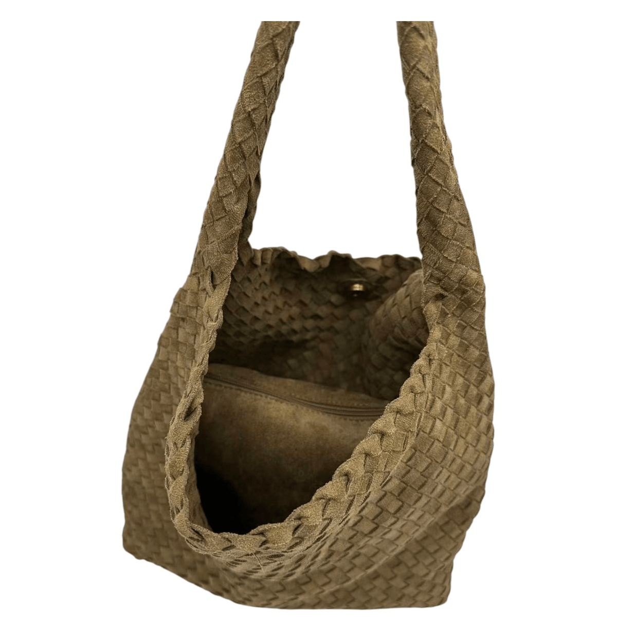 Intérieur du sac cabas KATE H taupe avec pochette zippée