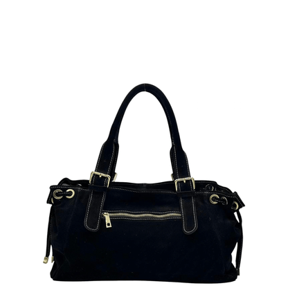 Vue arrière du sac KATE H GRACE en cuir daim noir avec poche extérieure zippée
